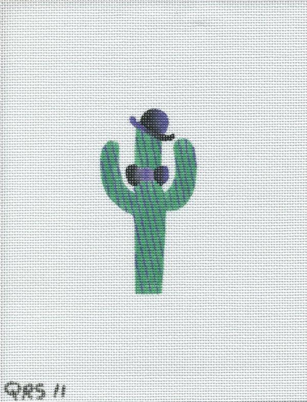 Green Cactus with stripes and top hat-QRS 11